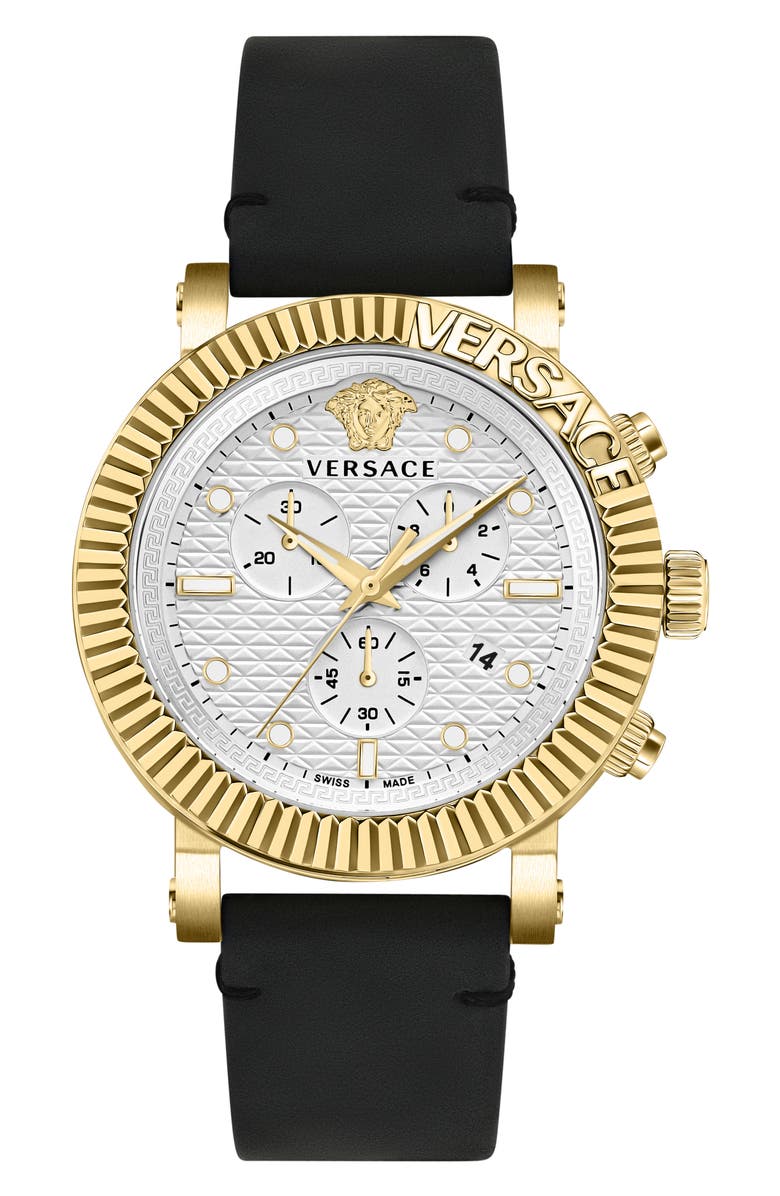 Versace V-Chrono Classic Leather Strap Watch, 45mm, Main, color, 