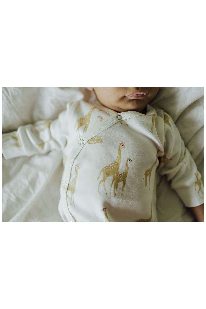 Follow Me Giraffe Print Organic Cotton Romper, Alternate, color, YELLOW