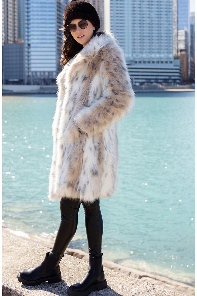 Fireside Faux Fur Coat, Alternate, color, SNOW LYNX