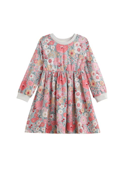 Eliza Long Sleeve Floral Ribbed Trim Empire Waist Dress