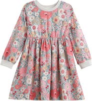 Mabel + Honey Eliza Long Sleeve Floral Ribbed Trim Empire Waist Dress