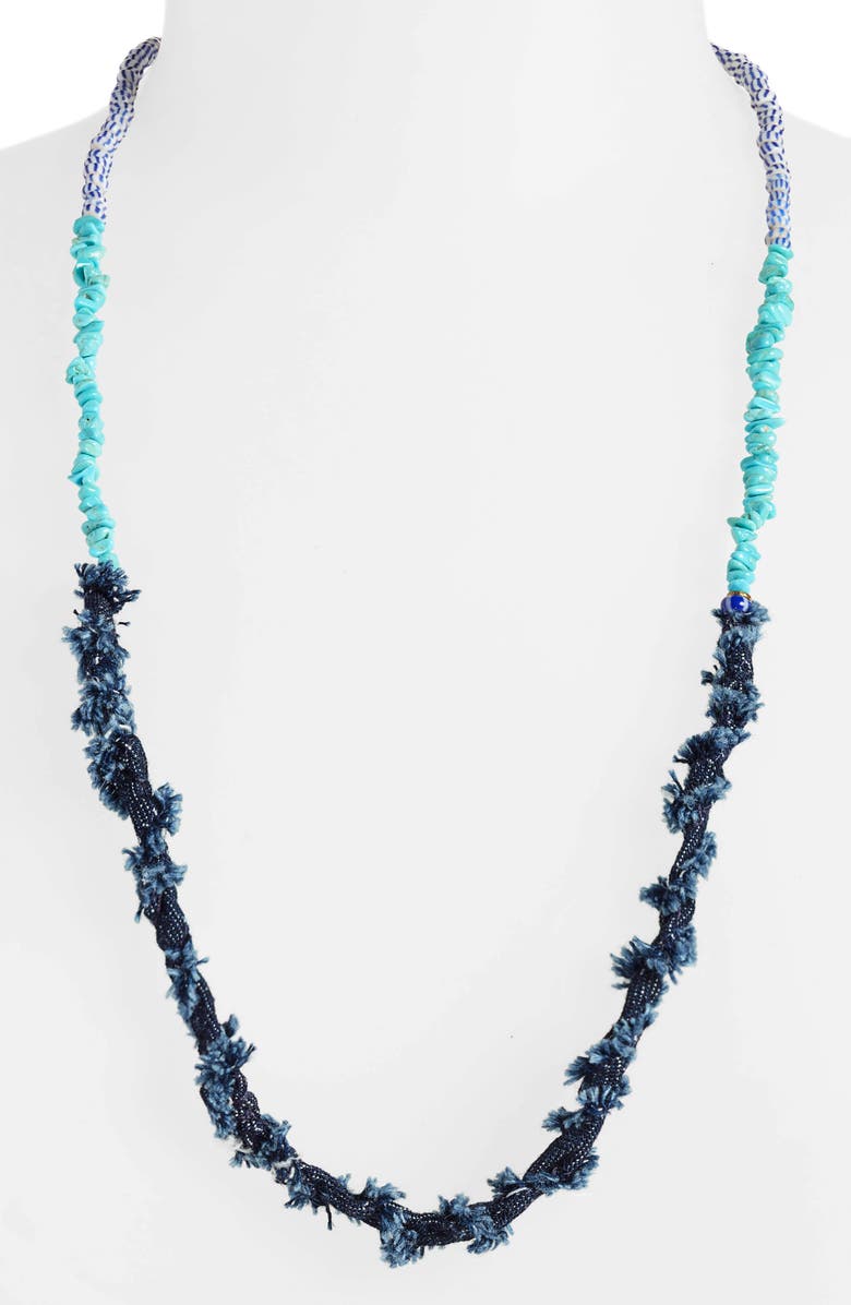 Mikia Bead & Denim Necklace, Main, color, 