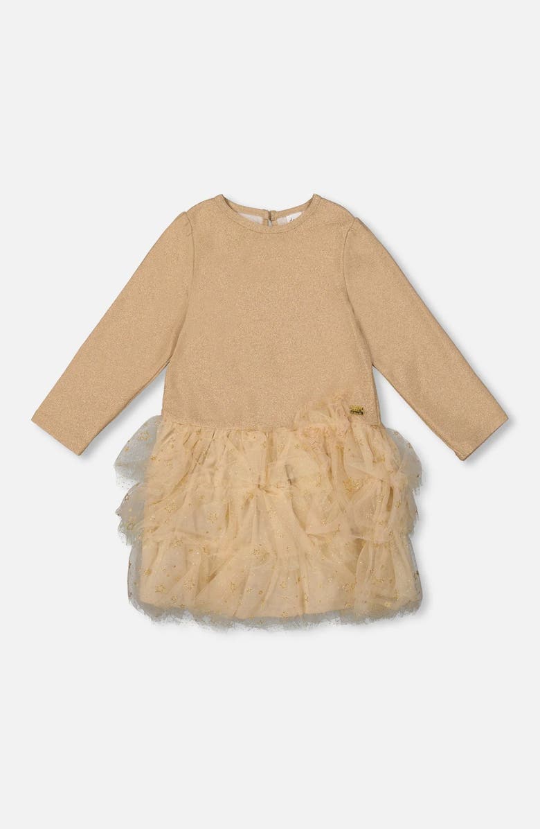 Deux par Deux Glittering Mesh Skirt Party Dress, Main, color, Beige