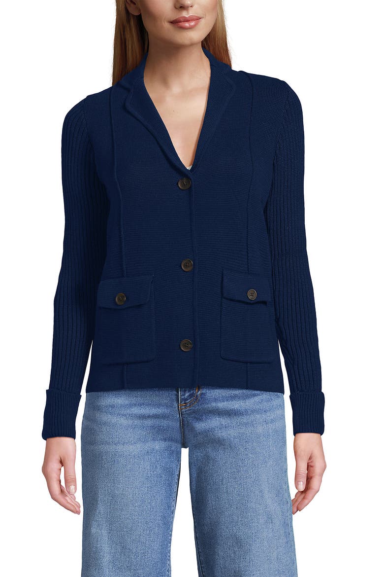 Plus Size Drifter Ribbed Collared Blazer Sweater, Alternate, color, Deep Sea Navy