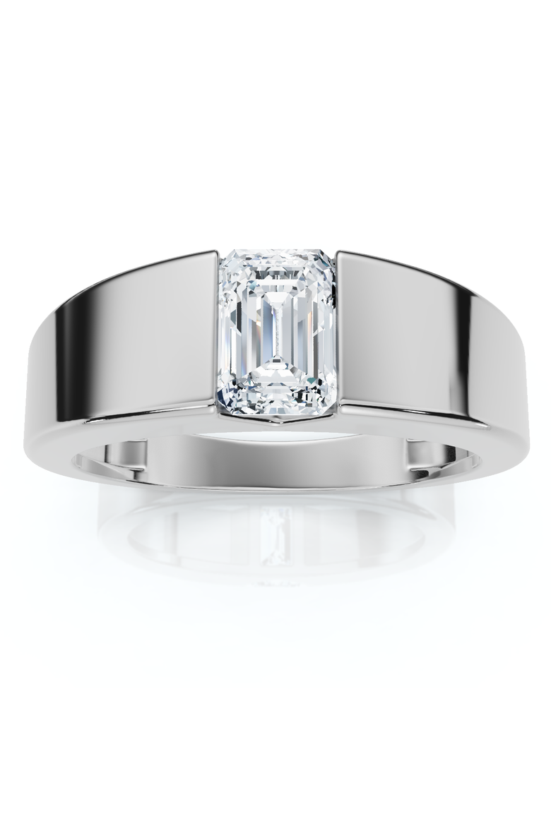 Men's 1Ct Emerald Cut Diamond Wedding Anniversary Ring 14k Gold or Platinum, Main, color, 14k White Gold