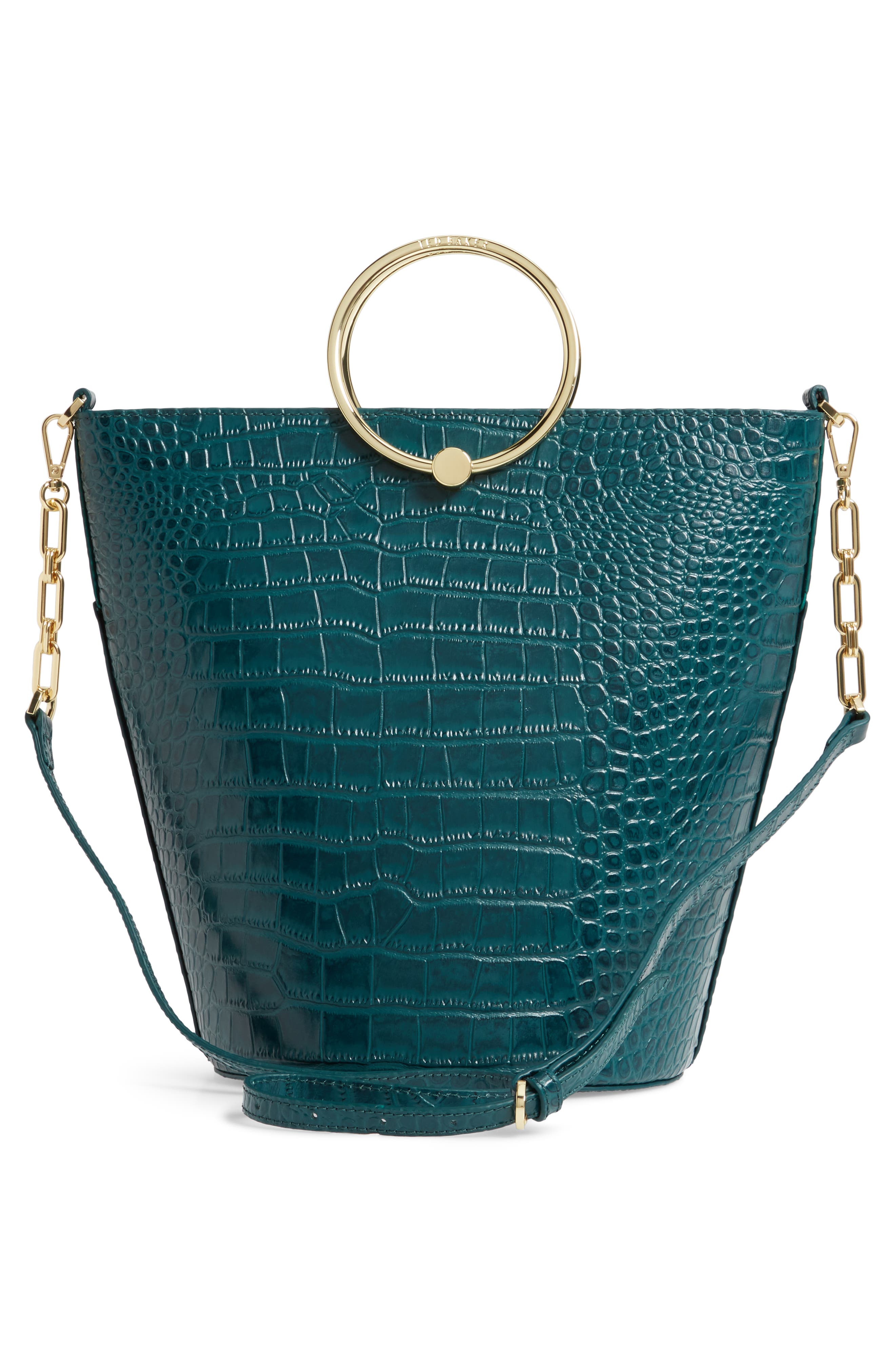 Ted Baker London Ashher Croc Embossed Leather Bucket Bag, Alternate, color, 