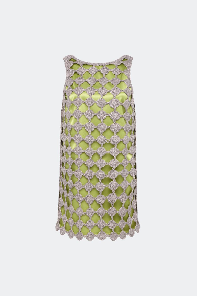 Sina Crochet Mini Dress, Alternate, color, Moss/Satellite Silver