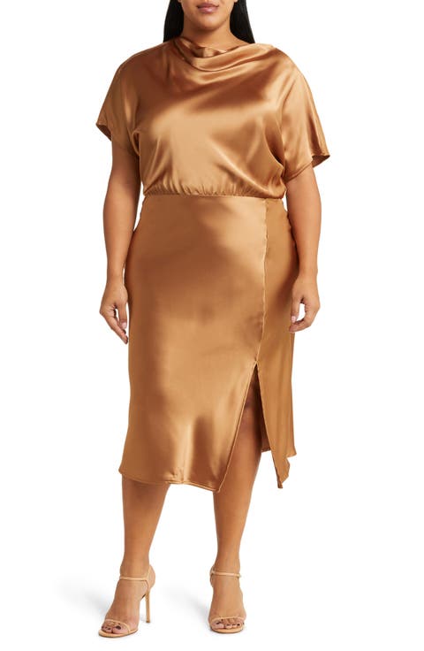 Satin Off the Shoulder Dress (Plus)