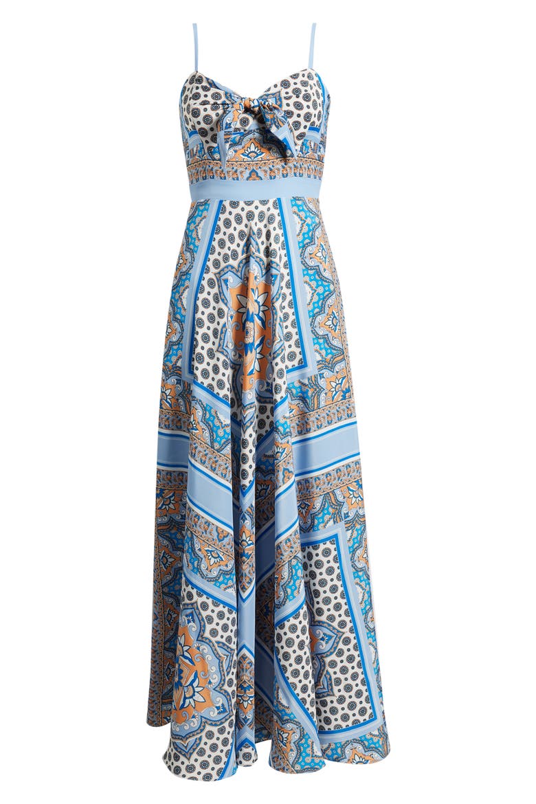 Tie Front Maxi Sundress, Alternate, color, BLUE MULTI