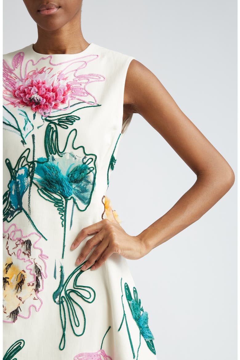 Floral Embellished Sleeveless Fit & Flare Dress, Alternate, color, IVORY MULTI