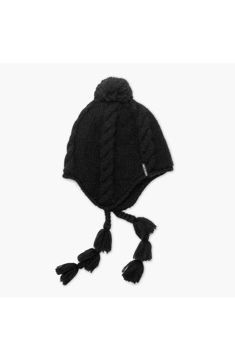 Turtle Fur Ingrid Earflap Pom Beanie, Main, color, Black