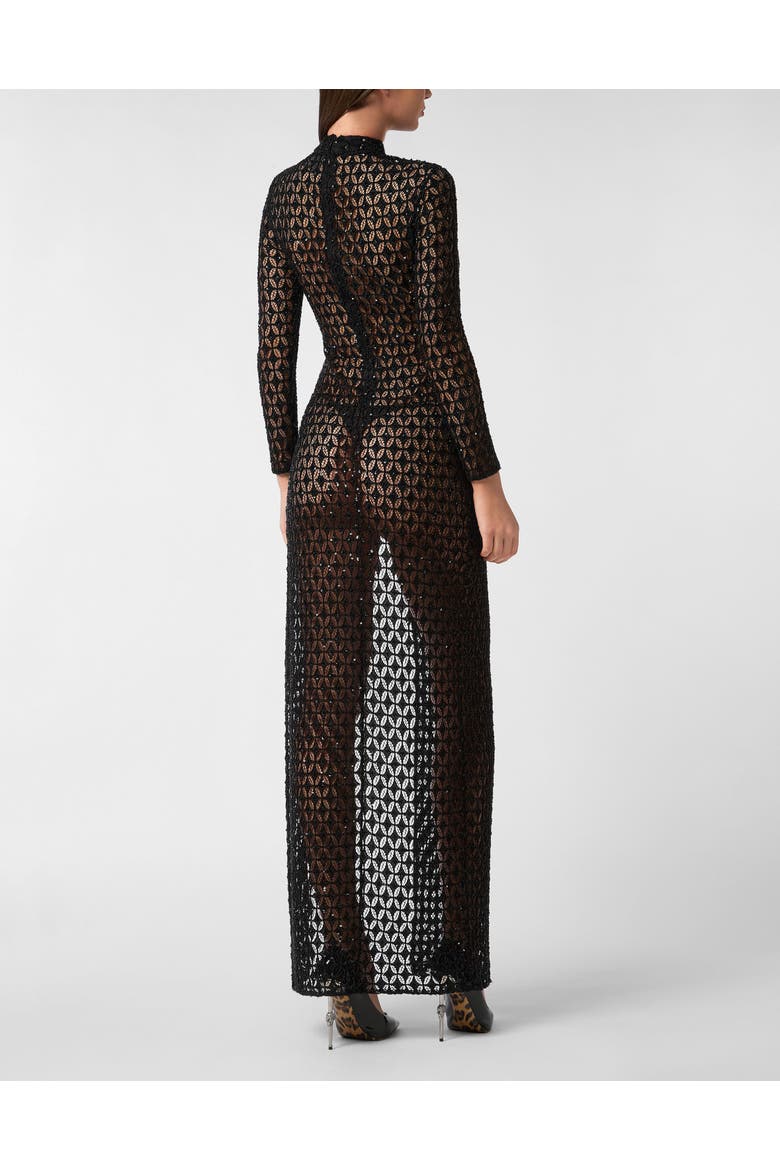 Embroidered Long Dress Crystal Women, Alternate, color, black