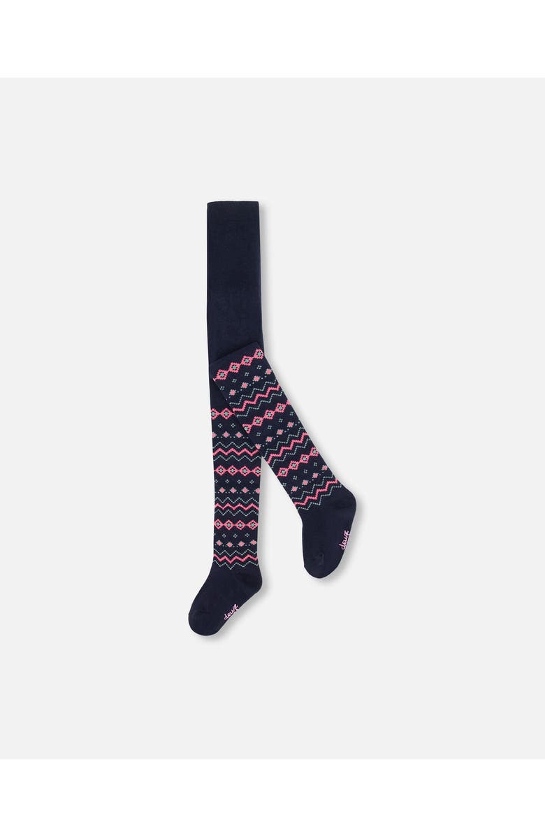 Deux par Deux Girl's Norwegian Jacquard Tights Navy, Main, color,