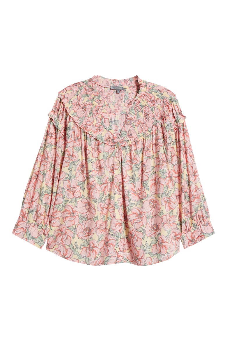 Print Smocked Yoke Top, Alternate, color, BUTTERCREAM/ SACHET PINK MULTI
