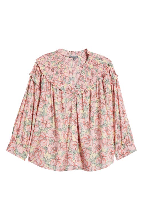 Wit & Wisdom Print Smocked Yoke Top In Buttercream/sachet Pink Multi