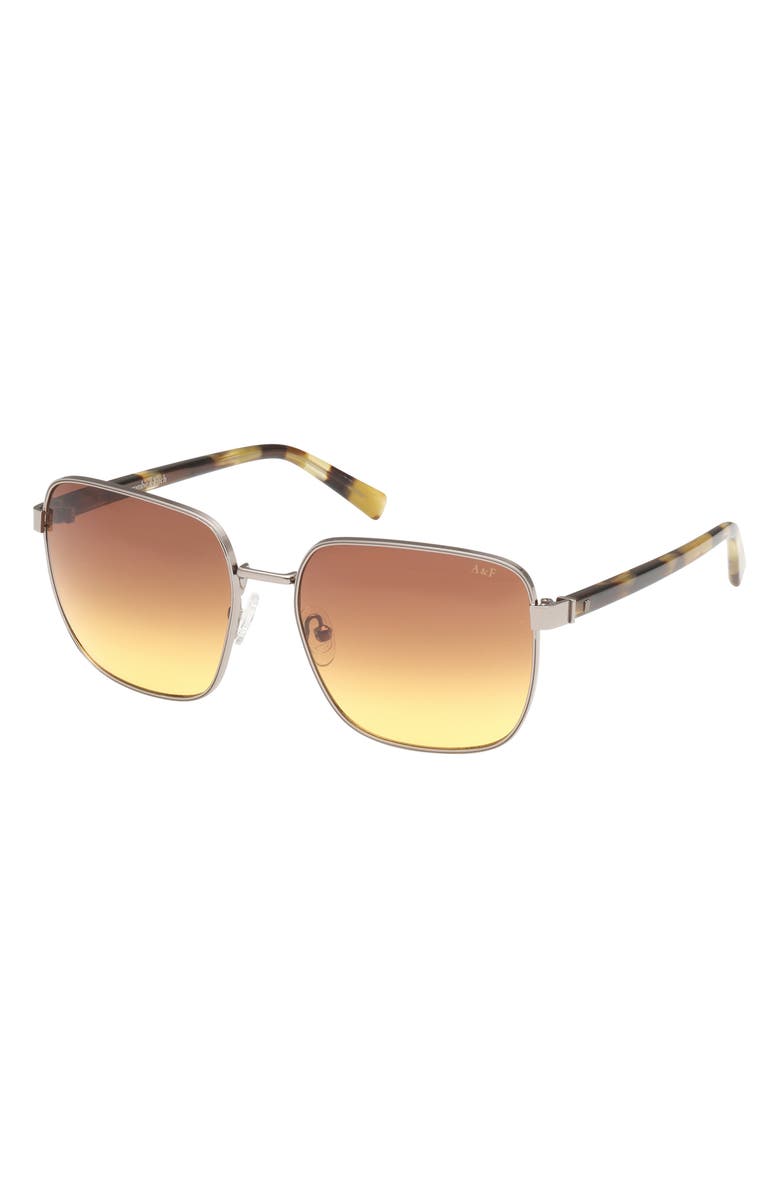 ABERCROMBIE & FITCH 58mm Gradient Square Sunglasses, Alternate, color, Shiny Light Nickeltin / Brown
