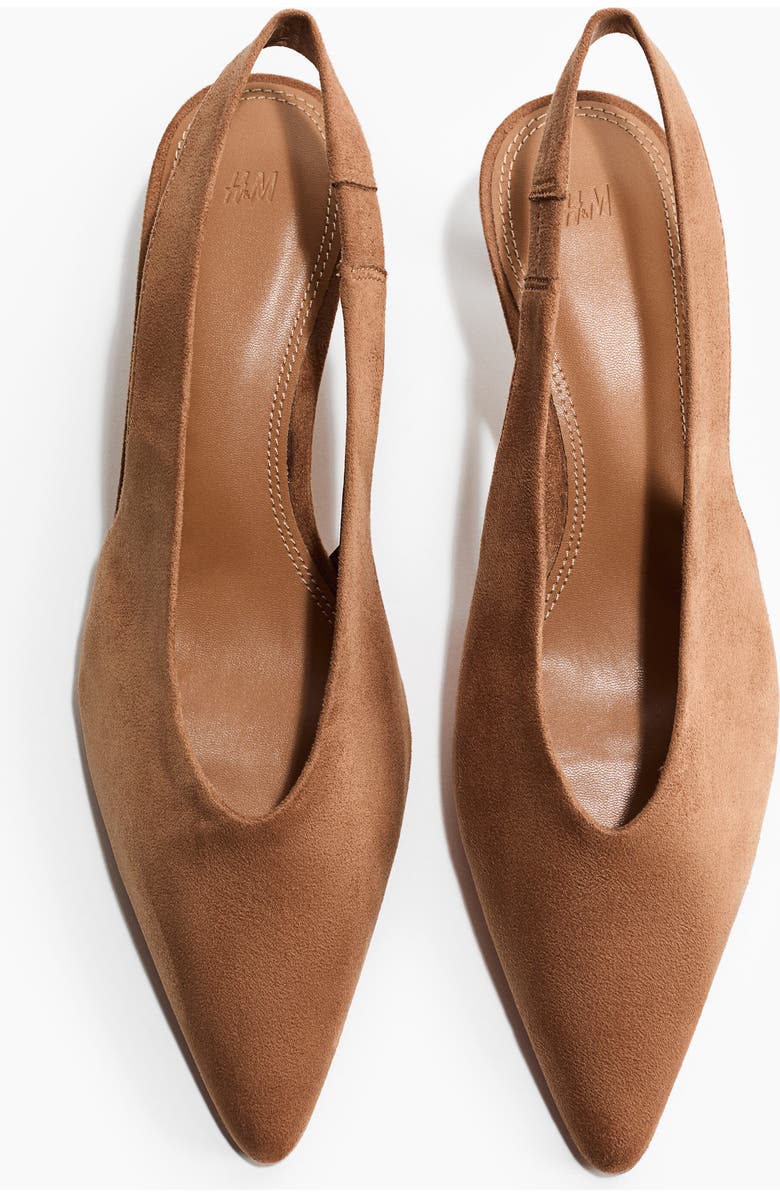 H&M Kitten-heeled Slingbacks, Main, color, Dark Beige