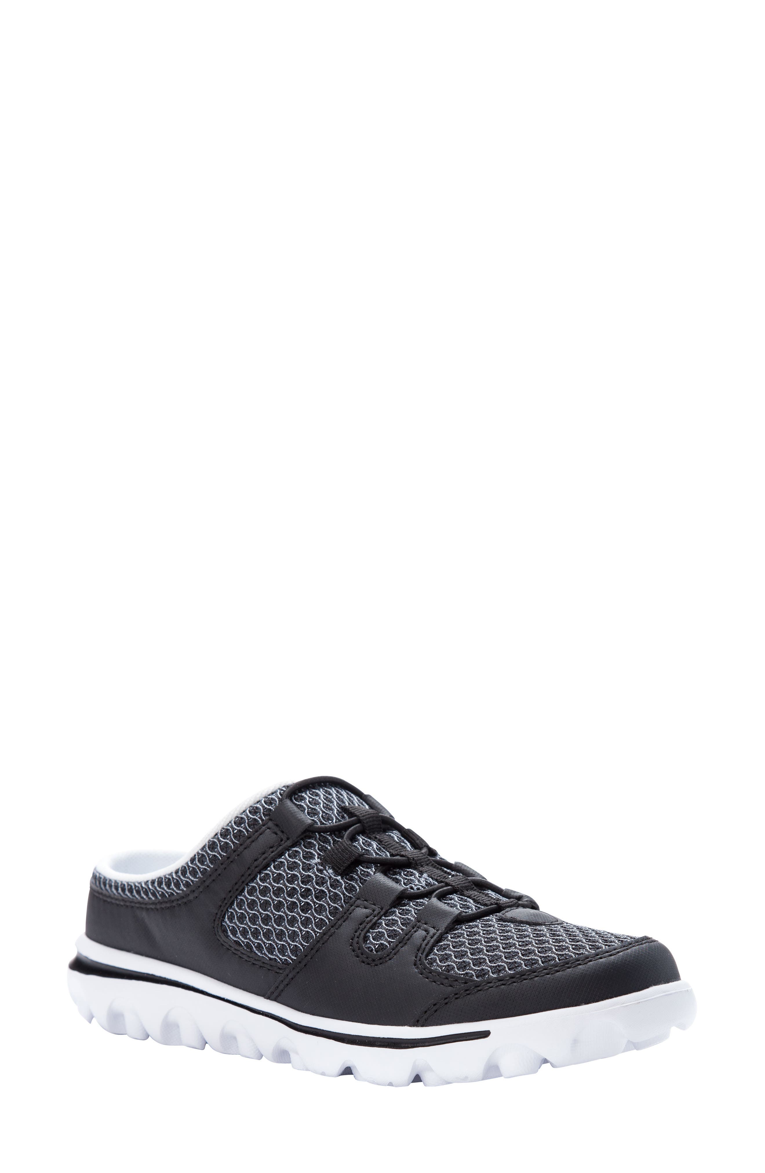 Propét Travelactiv Mesh Slide Sneaker, Main, color, Black Fabric