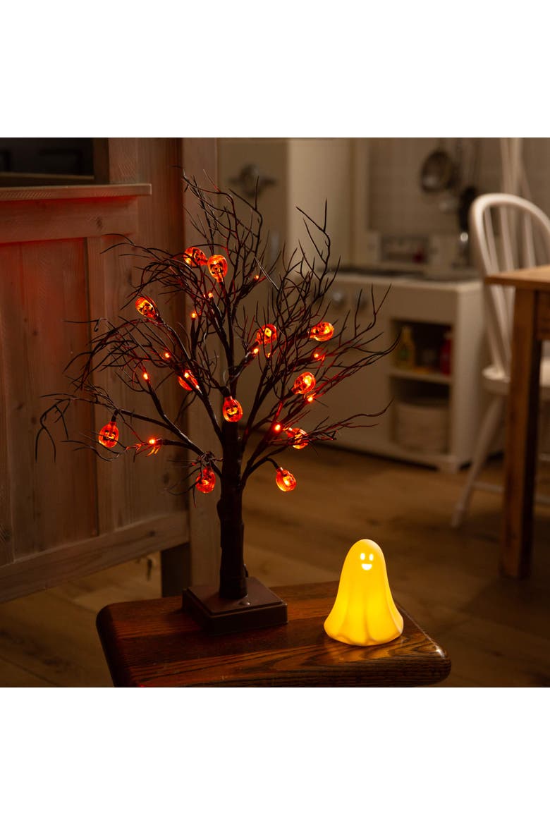 22-in Pre-Lit Artificial Halloween Brown Twig Tree with 12 Orange LED Pumpkin Shaped Lights, Alternate, color, Yellow