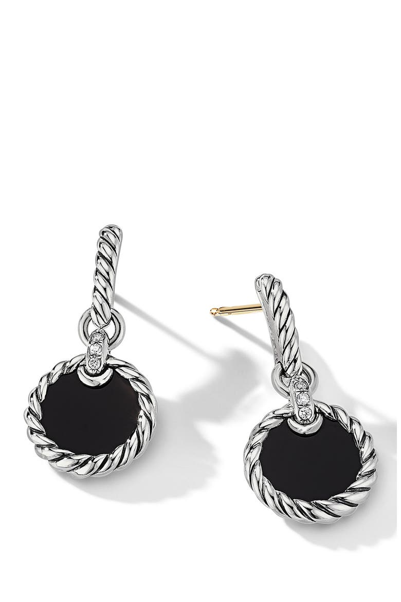 Elements Drop Earrings with Pavé Diamonds, Main, color, BLACK ONYX/ SILVER