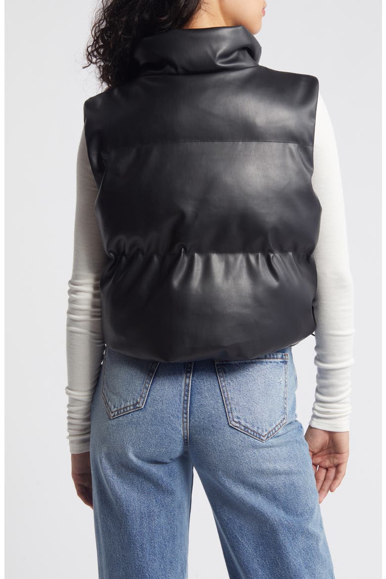 Faux Leather Crop Puffer Vest, Alternate, color, BLACK