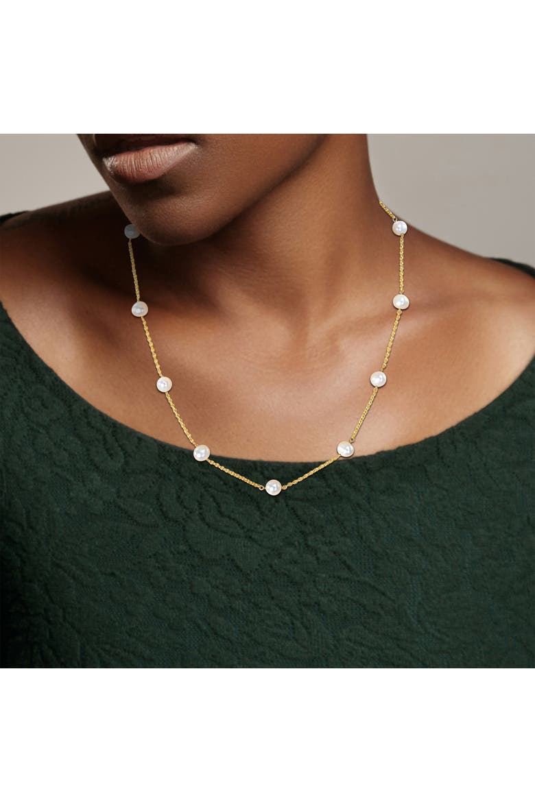 Cultured Pearl Tin Cup Necklace 14k Gold, Alternate, color, Freshwater Pearl