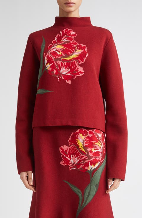 Floral Intarsia Funnel Neck Sweater