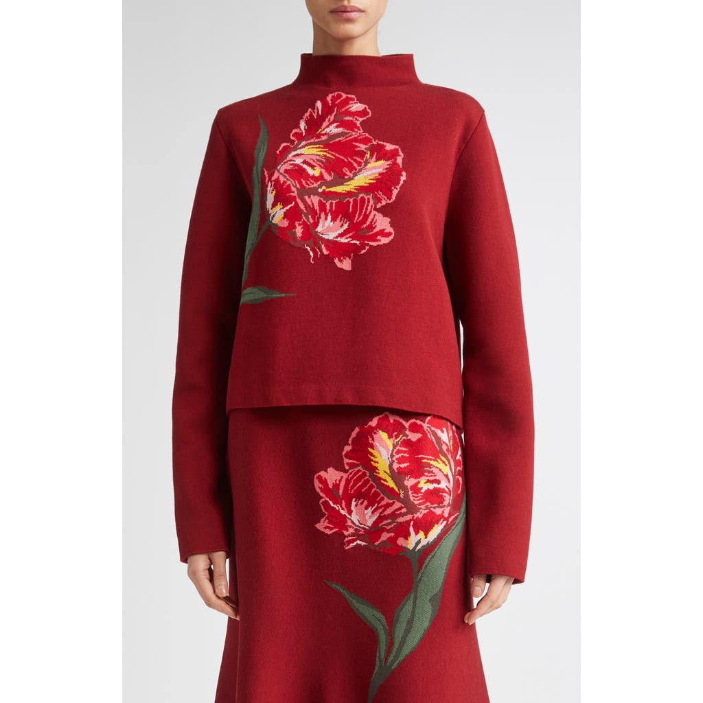 Carolina Herrera Floral Jacquard Cotton And Wool Sweater In Red