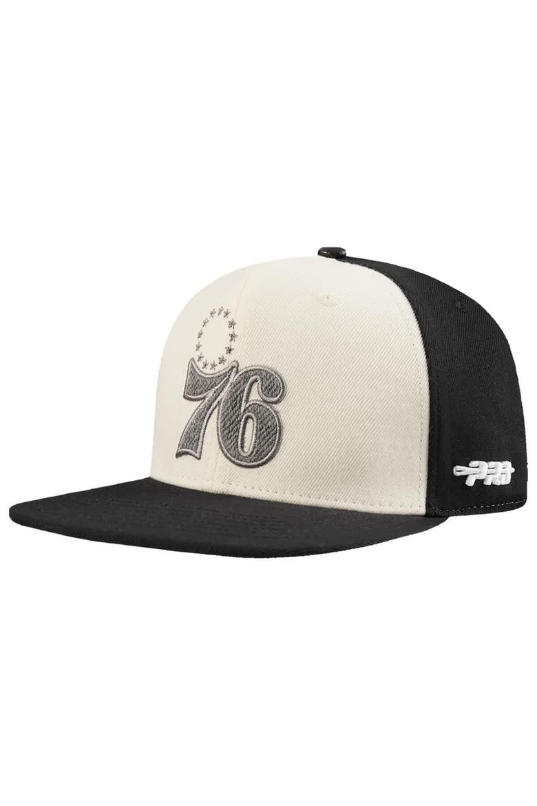 Men's Pro Standard  Cream/Black Philadelphia 76ers French Terry Snapback Hat, Alternate, color, Cream