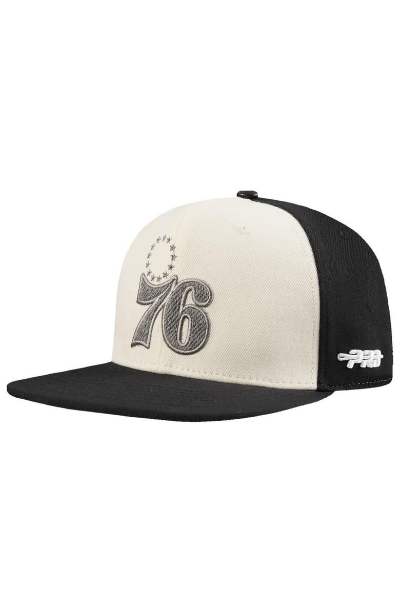 PRO STANDARD Men's Pro Standard Cream/Black Philadelphia 76ers French Terry Snapback Hat, Alternate, color, Cream