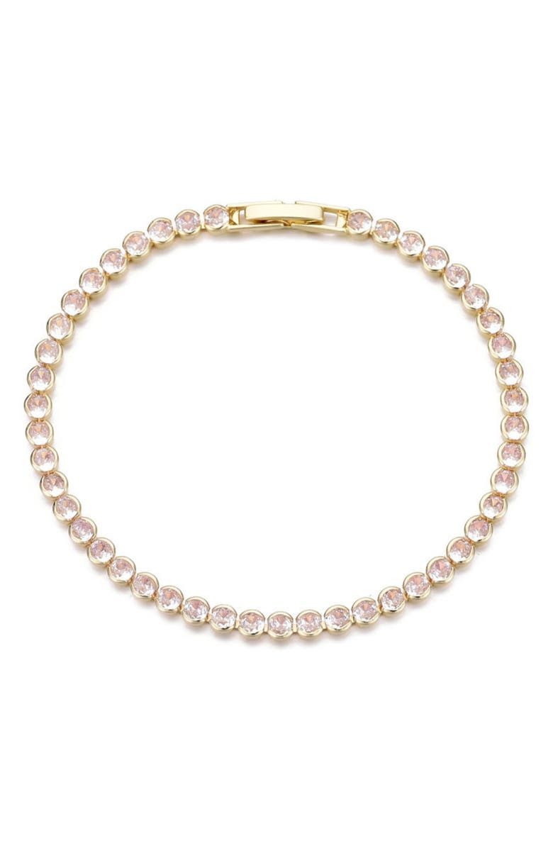 Adornia Bezel Crystal Tennis Bracelet, Main, color, Gold