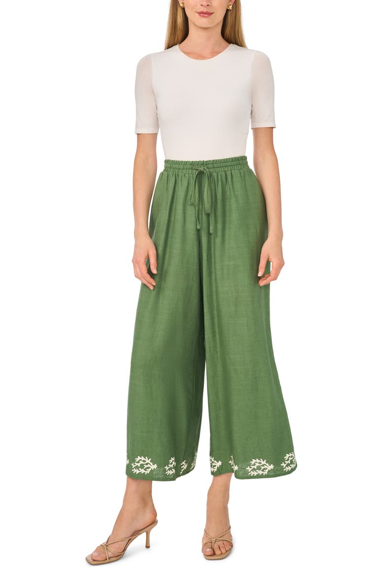 Leaf Print Hem Pants, Alternate, color, MYRTLE