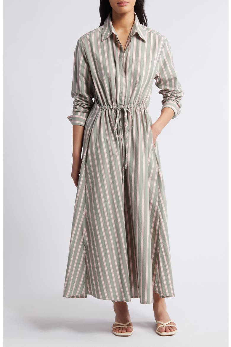 Stripe Long Sleeve Cotton Shirtdress, Main, color, GREEN- CORAL FRANKIE STRIPE