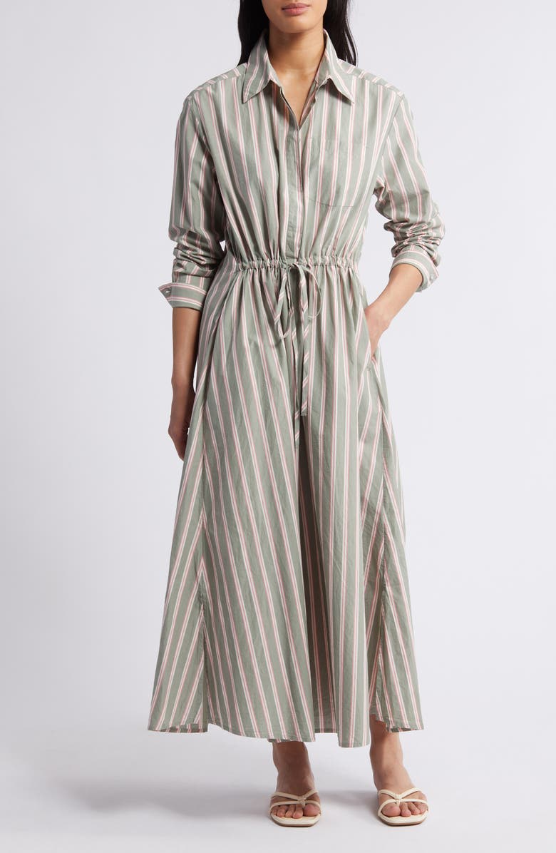 Caslon<sup>®</sup> Stripe Long Sleeve Cotton Shirtdress, Main, color, 
