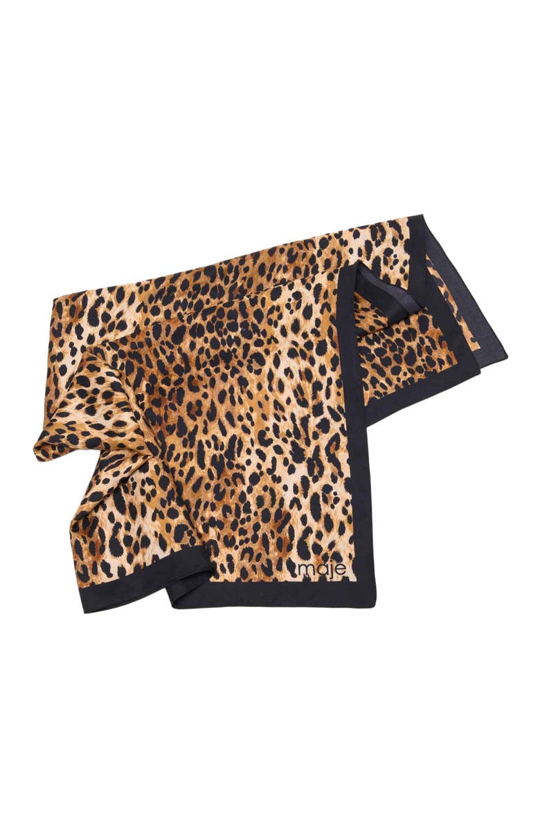 maje Leopard print scarf, Alternate, color, 