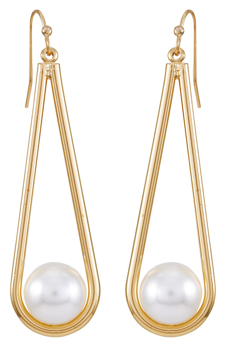 Vince Camuto Faux Pearl Drop Earrings, Main, color, Gold Tone
