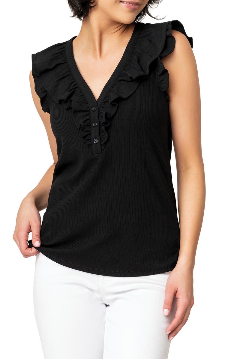 GIBSONLOOK Ruffles for Days Mixed Media Top, Main, color, Black
