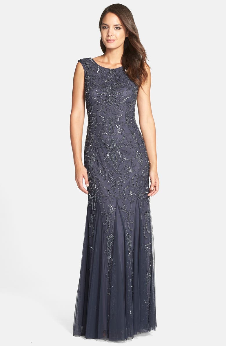 Adrianna Papell Beaded Mermaid Gown, Main, color, 