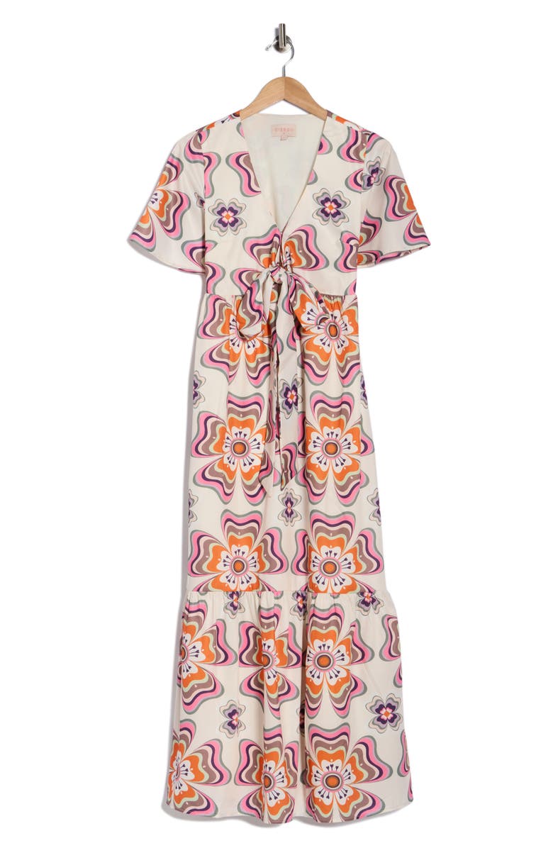 CIEBON Roselle Front Tie Maxi Dress, Alternate, color, Cream Multi