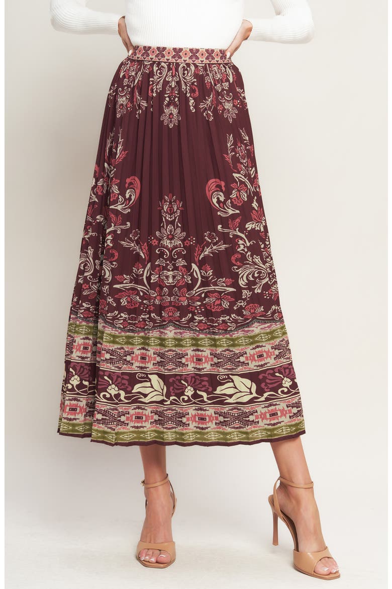 Pleated Midi Skirt, Main, color, BURGUNDY