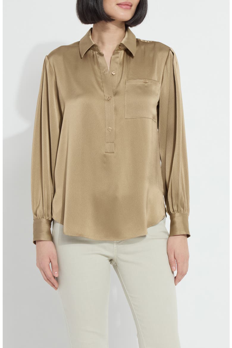 Mabel Hammered Satin Popover Shirt, Main, color, GOLDEN OLIVE