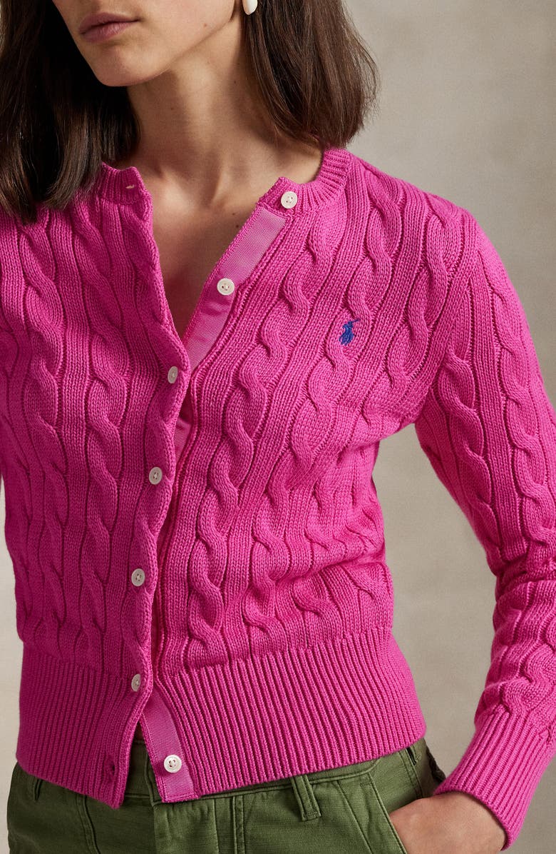 Polo Ralph Lauren Cable Knit Cotton Crewneck Cardigan, Alternate, color, 