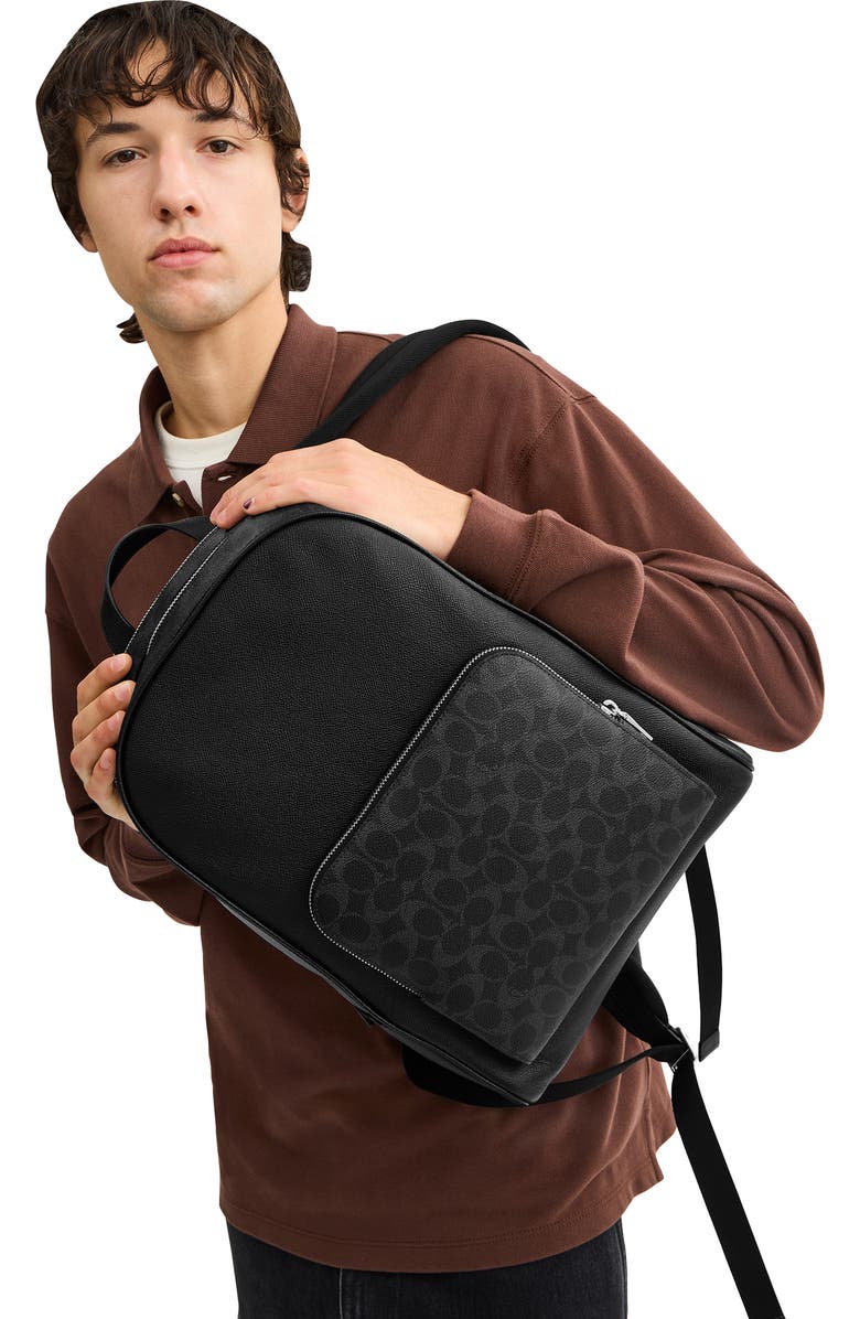 COACH Wade Logo Jacquard Canvas & Leather Backpack, Alternate, color, Black Signature