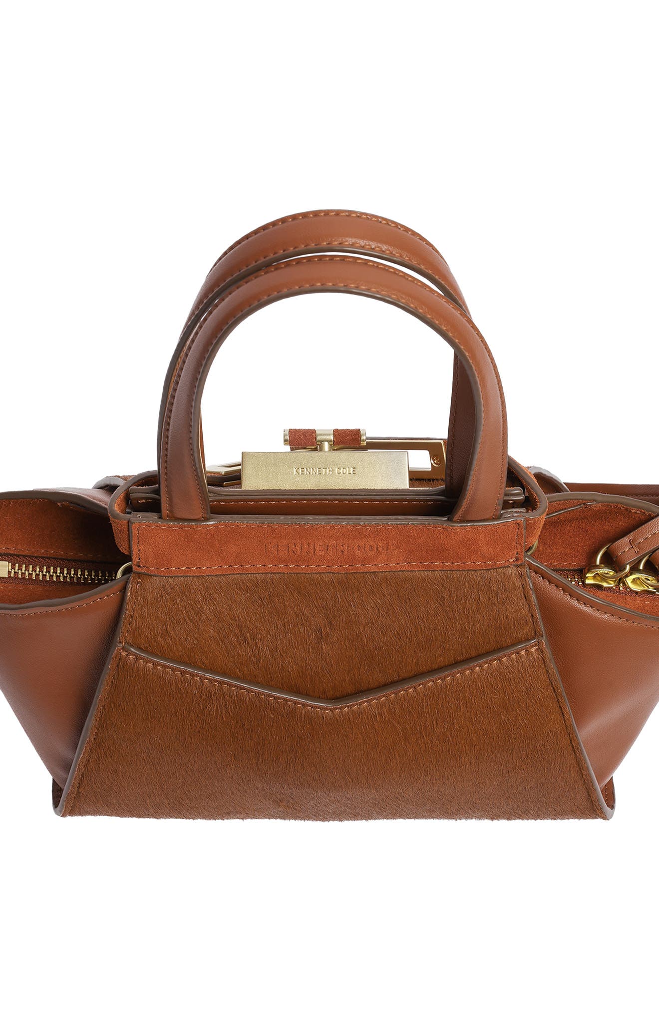 Crosby Small Leather & Haircalf Satchel, Alternate, color, SADDLE