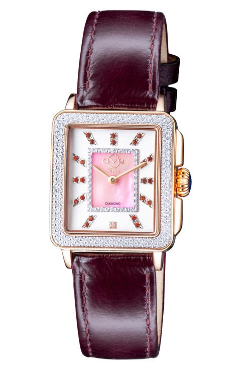 Padova Diamond Leather Strap Watch, 27mm x 30mm - 0.0116ct.