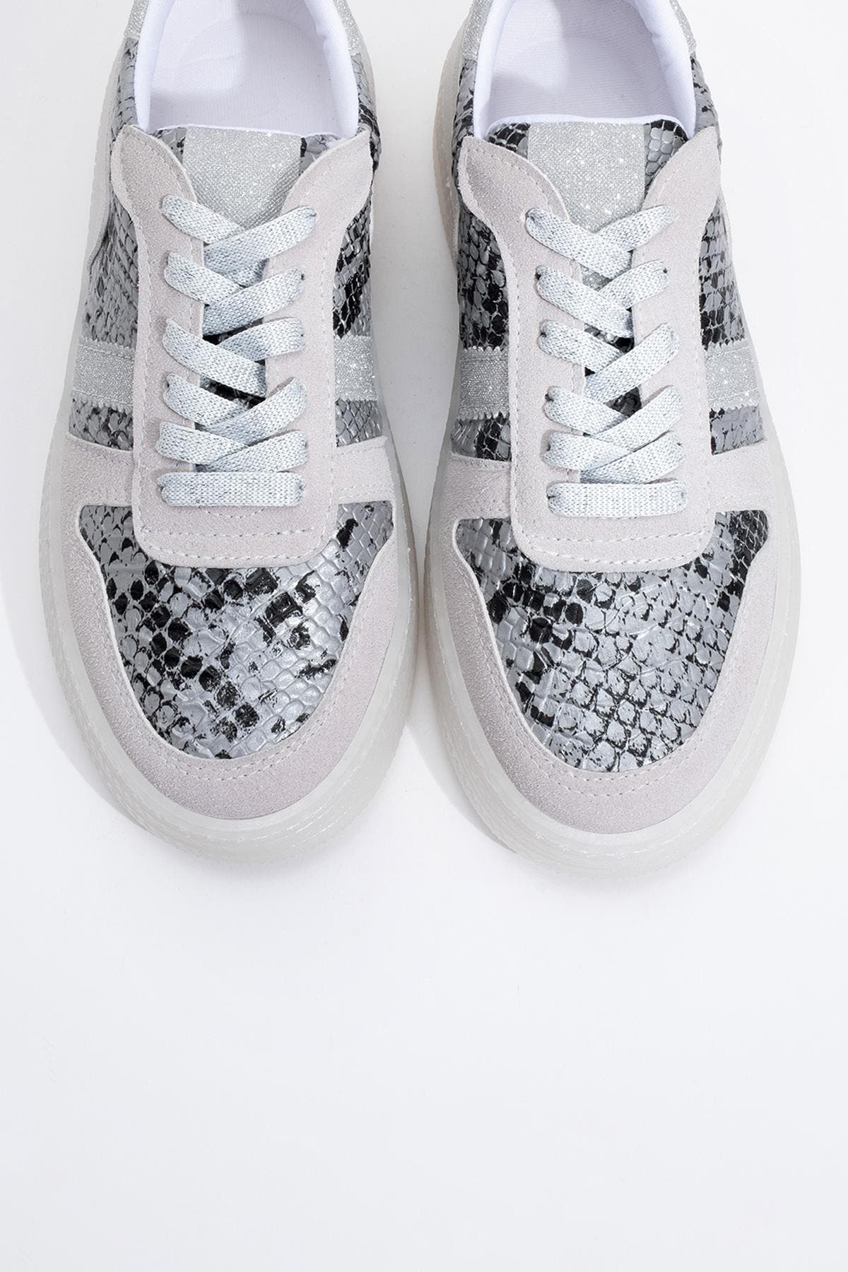 Prologue Shoes Rexie Glitter Sneakers, Alternate, color, Silver Print Faux Leather