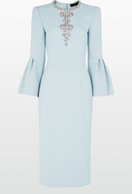 Jenny Packham Margoni Bell-Sleeve Embellished Midi Dress