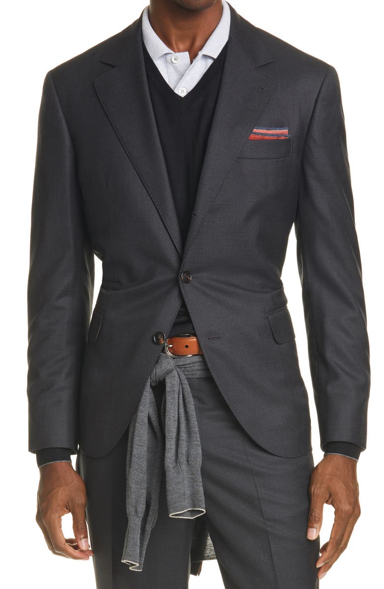 Brunello Cucinelli Micro Houndstooth Wool Suit, Alternate, color, 