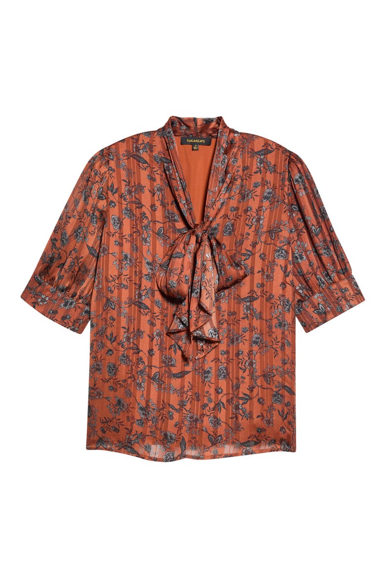 Leoben Floral Tie Neck Top, Main, color, BROWN-BLACK