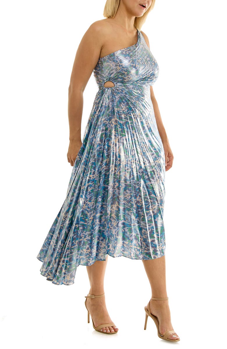 Nicole Miller Pleated One-Shoulder Metallic Dress, Alternate, color, 